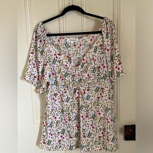 Addition Elle Floral Babydoll Blouse 3X Flowy Peplum Top Plus Size